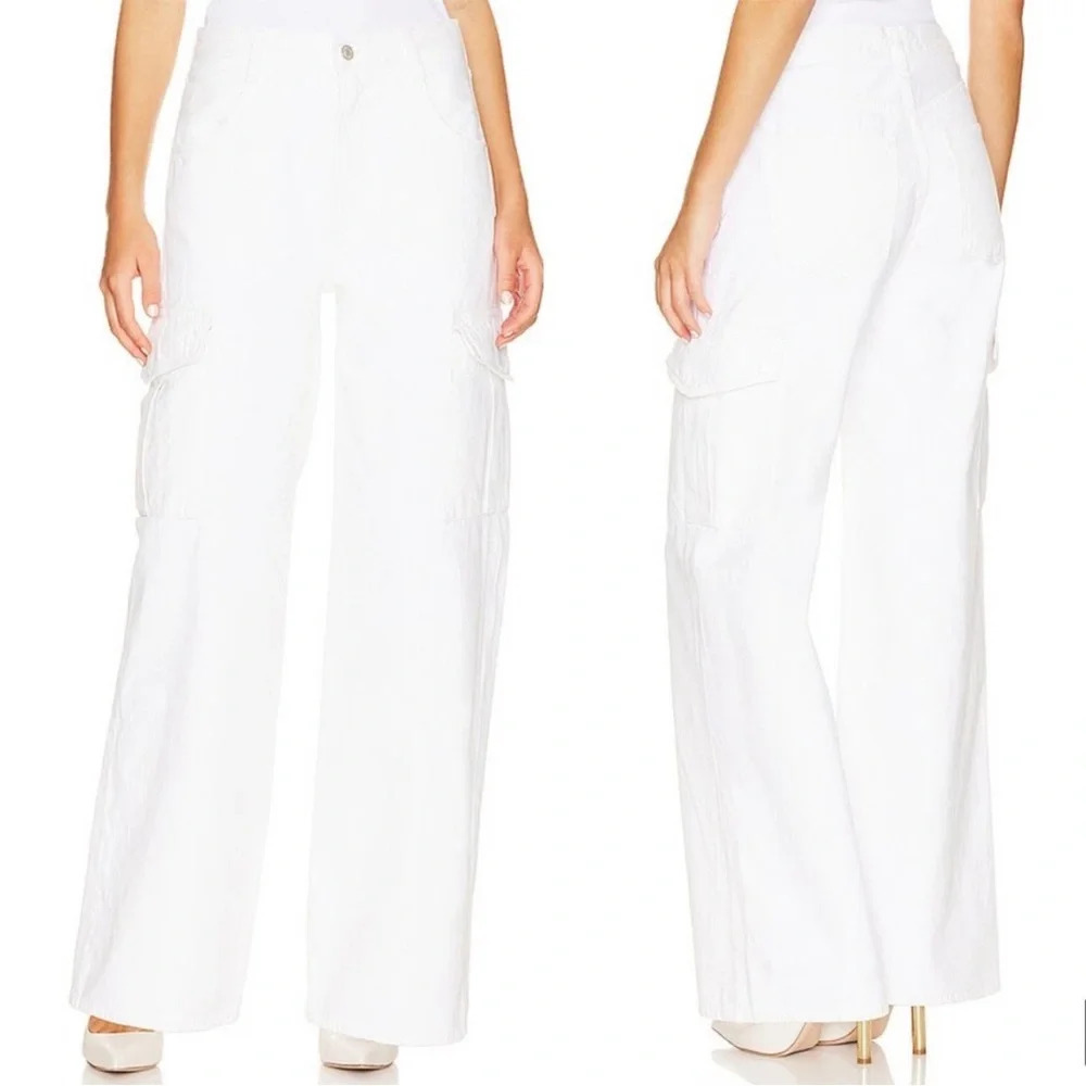 AGOLDE Minka Cargo Pants Milkshake White High Rise Wide Leg Denim Size 27